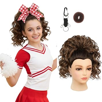 SEIKEA Cheer Ponytail Hair Piece, Lightweight Curly Cheerleader Hairpiece Realistic Natural Soft 14" Ponytail Extension for Cheerleader Competition Dance for Girls Teens Mocha Melt