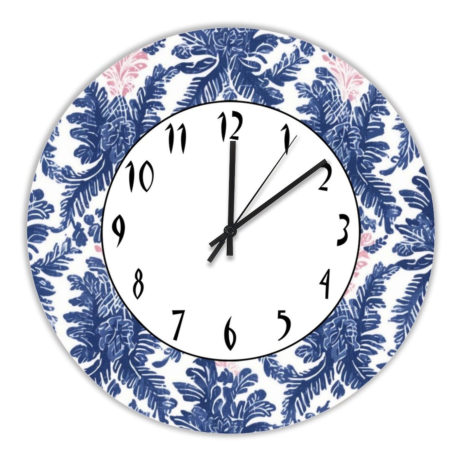 Horloge murale en bois treillis bleu indigo ronde 38 cm