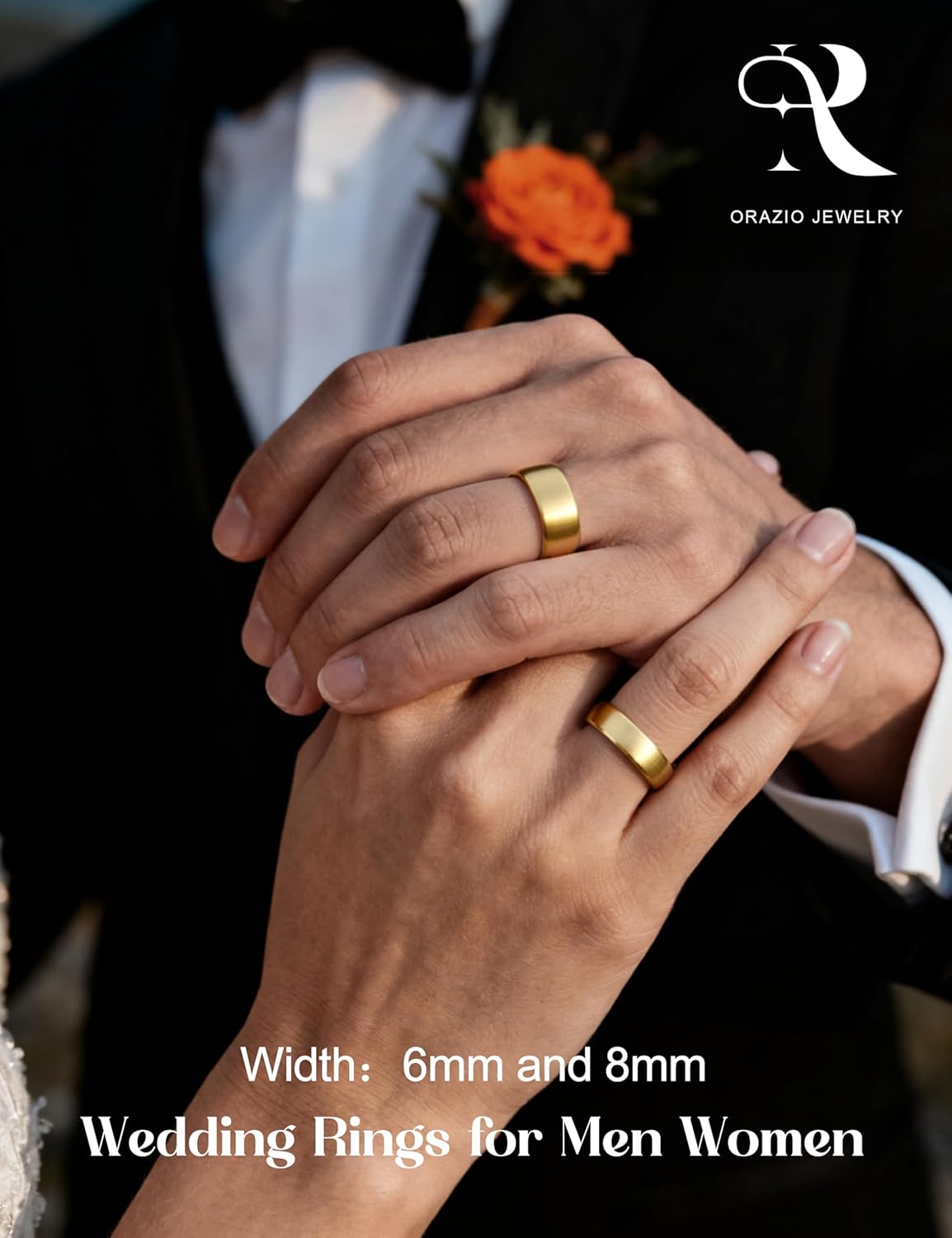 ORAZIO Tungsten Wedding Rings for Men 6/8mm Mens Wedding Band Black/Silver/Gold Plated Mens Rings,Brushed Matte Finish Polished Edge Engagement Promise Band Men Ring Jewelry Comfort Fit 7-14 - Image 3