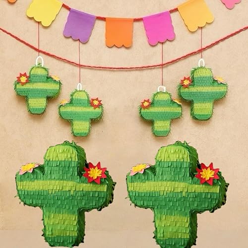 Miniatura 7 de GIFTEXPRESS Paquete de 6 mini piñatas de cactus de 6 pulgadas, piñatas para Cinco de Mayo, fiestas, taco, llama, cumpleaños, carnaval, aula y centro