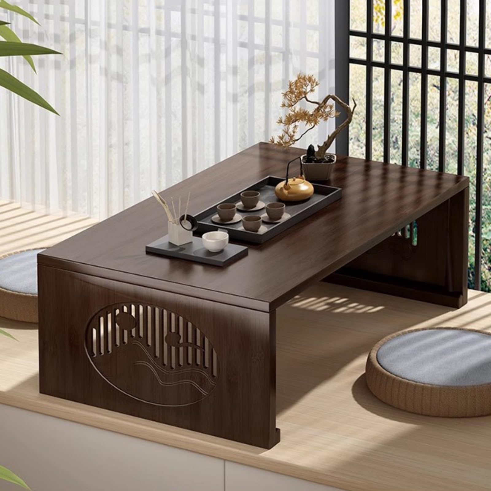 Bamboo Japanese Folding Table, Floor Low Table, Modern Tatami Coffee Table, Rectangular Wooden Tea Tables, Tatami Dining Floor Desk for Sitting on the Floor(80 * 40 * 30CM)