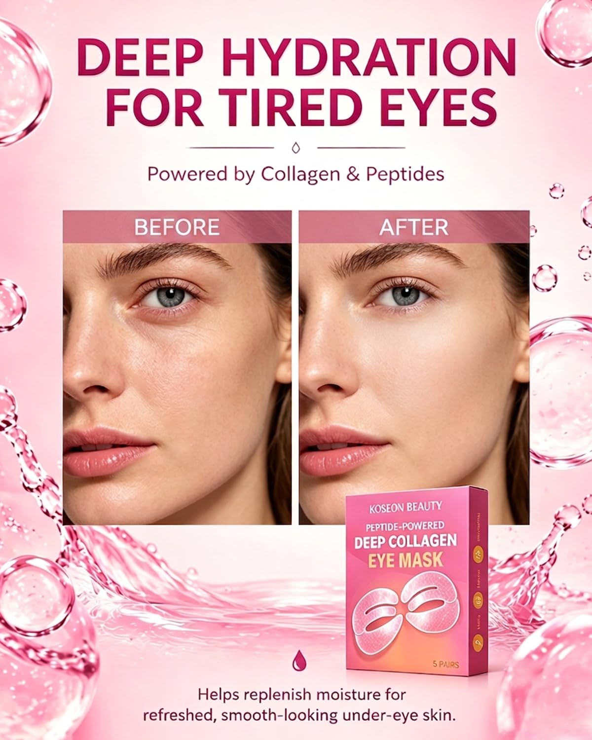 Peptide Powered Deep Collagen Eye Mask 5 Pairs (1PCS) | Under 360° Fit, Hydrating with Hyaluronic Acid Moisturizing for Dark Circles & Puffiness Wrinkles
