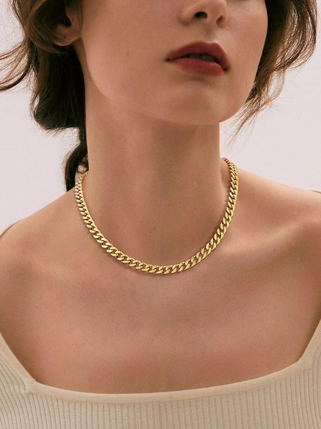 FindChic メンズ カーブチェーンネックレス 18Kゴールドメッキ/ステンレススチール/ブラックチャンキーヒップホップネックリ