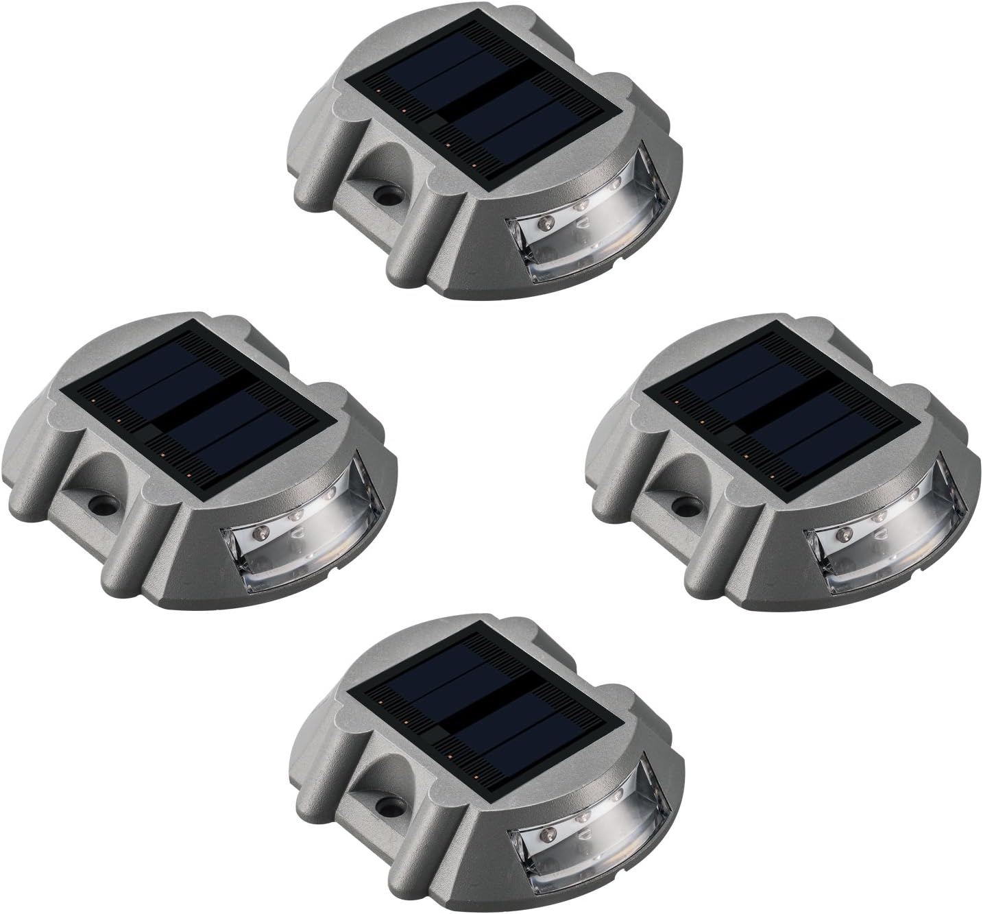 SUNWIND Solar Deck Lighting Outdoor - 4 Pack Waterproof Aluminum Dock Solar Powered Lights Outdoor LED Pathway Road Marker for Garden Path Stair Fence Driveway Road Dock Lighting (White)