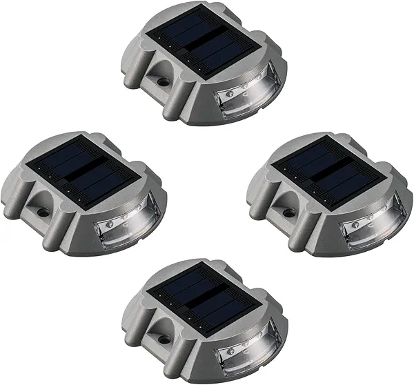SUNWIND Solar Deck Lighting Outdoor - 4 Pack Waterproof Aluminum Dock Solar Powered Lights Outdoor LED Pathway Road Marker for Garden Path Stair Fence Driveway Road Dock Lighting (White)
