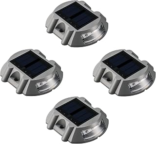 SUNWIND Solar Deck Lighting Outdoor - 4 Pack Waterproof Aluminum Dock Solar Powered Lights Outdoor LED Pathway Road Marker for Garden Path Stair Fence Driveway Road Dock Lighting (White)