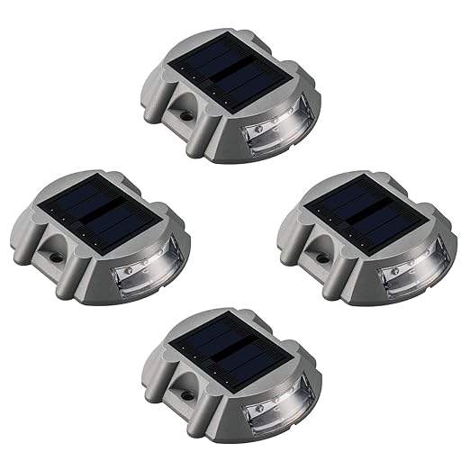 Solar Step Deck Lights - Sunwind 4 Pack Waterproof Die Casting Aluminum Solar Powered Outdoor LED Pathway Road Marker for Garden Path Stair Fence Driveway Road Dock Lighting (White)