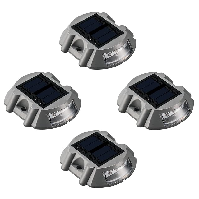SUNWIND Solar Deck Lighting Outdoor - 4 Pack Waterproof Aluminum Dock Solar Powered Lights Outdoor LED Pathway Road