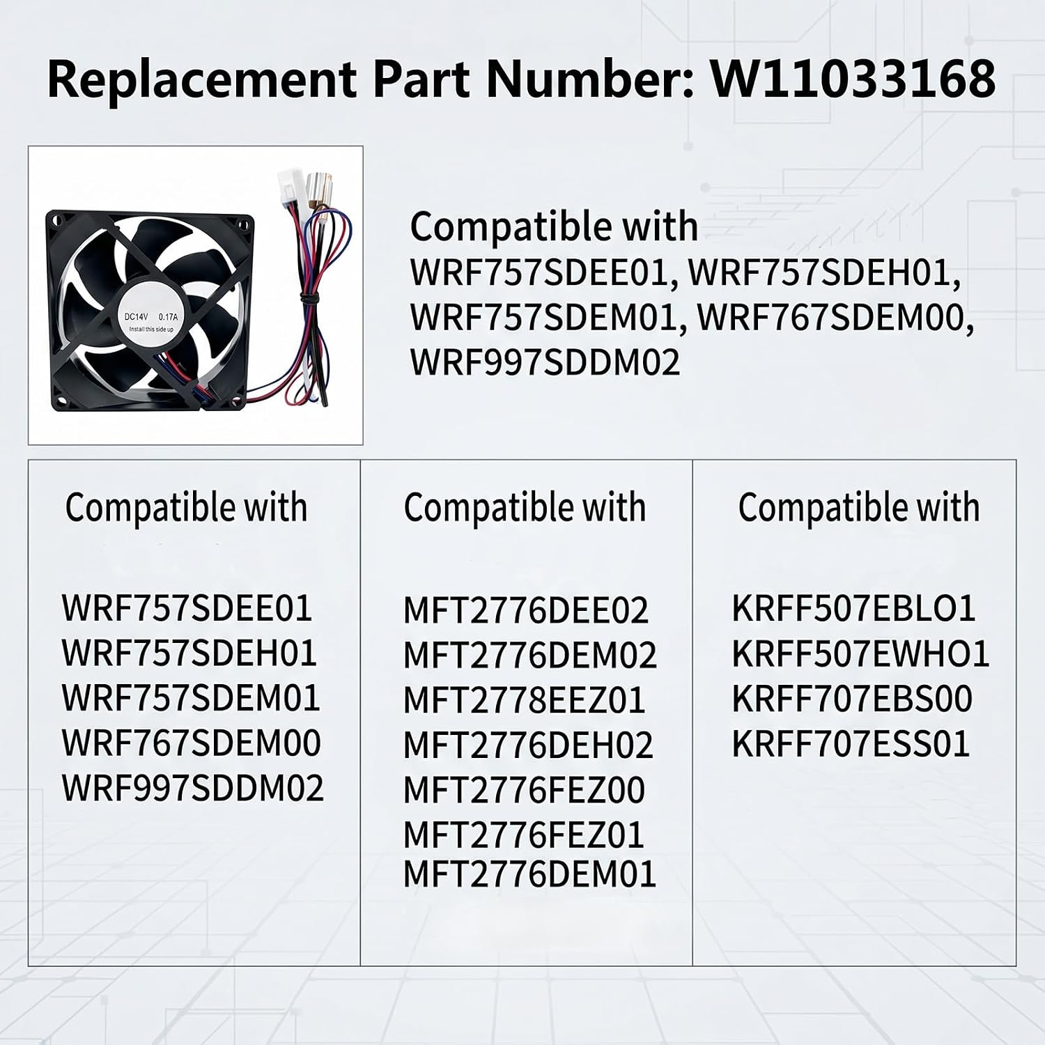 W11033168 Refrigerator Wire Harness Evaporator Fan Motor Compatible With W10769415 W10799425 W11033168VP