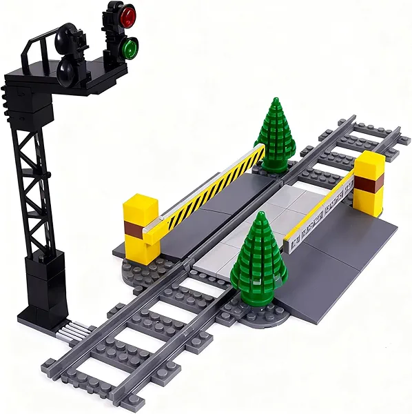 OSJAFG Train Railroad Crossing Building Block Set，Train Track Building Toy with Traffic Lights ，Compatible with Track Expansion Set Gift for Girls and Boys Ages 6 and Up (Train Railroad Crossing B)