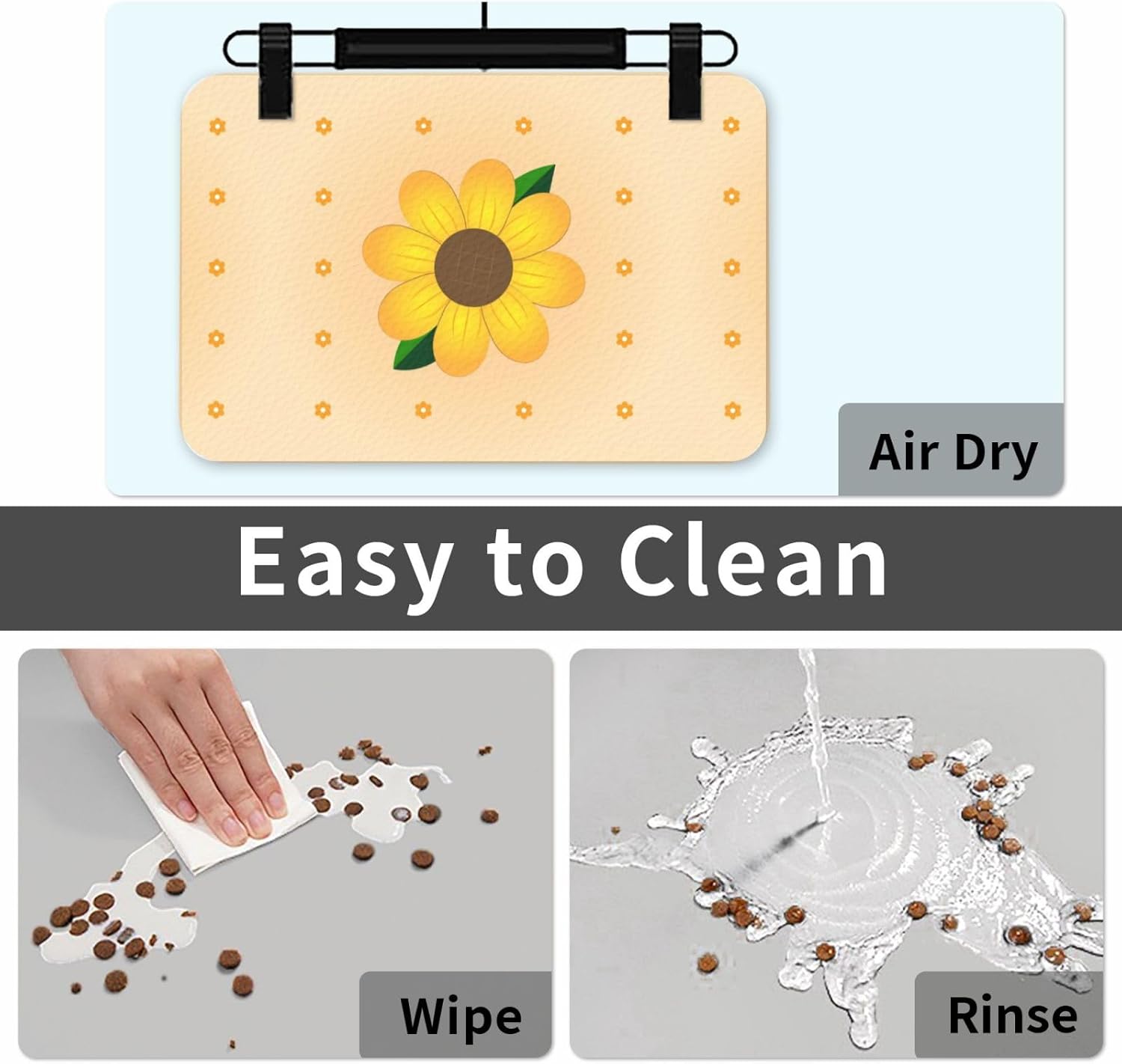 30x45cm Golden Sunflower Print Pet Absorbent Feeding Mat - Quick Dry Food Pad/Leather Placemat, for Dog Cat Food Bowl Water