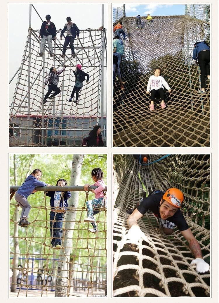 Playground Climbing Hemp Rope Netting for Adult and Kids,Large Size Balcony Railing Protection Net Natural Jute Trellis Twine Net Thick 16mm-Mesh 15cm,Bridge Safety Net