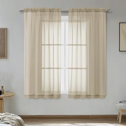 Miniatura 168 de OVZME 2 paneles de cortina traslúcidas para ventana, 96 pulgadas de largo, para dormitorio, diseño de bolsillo superior para cortinero, tratamiento