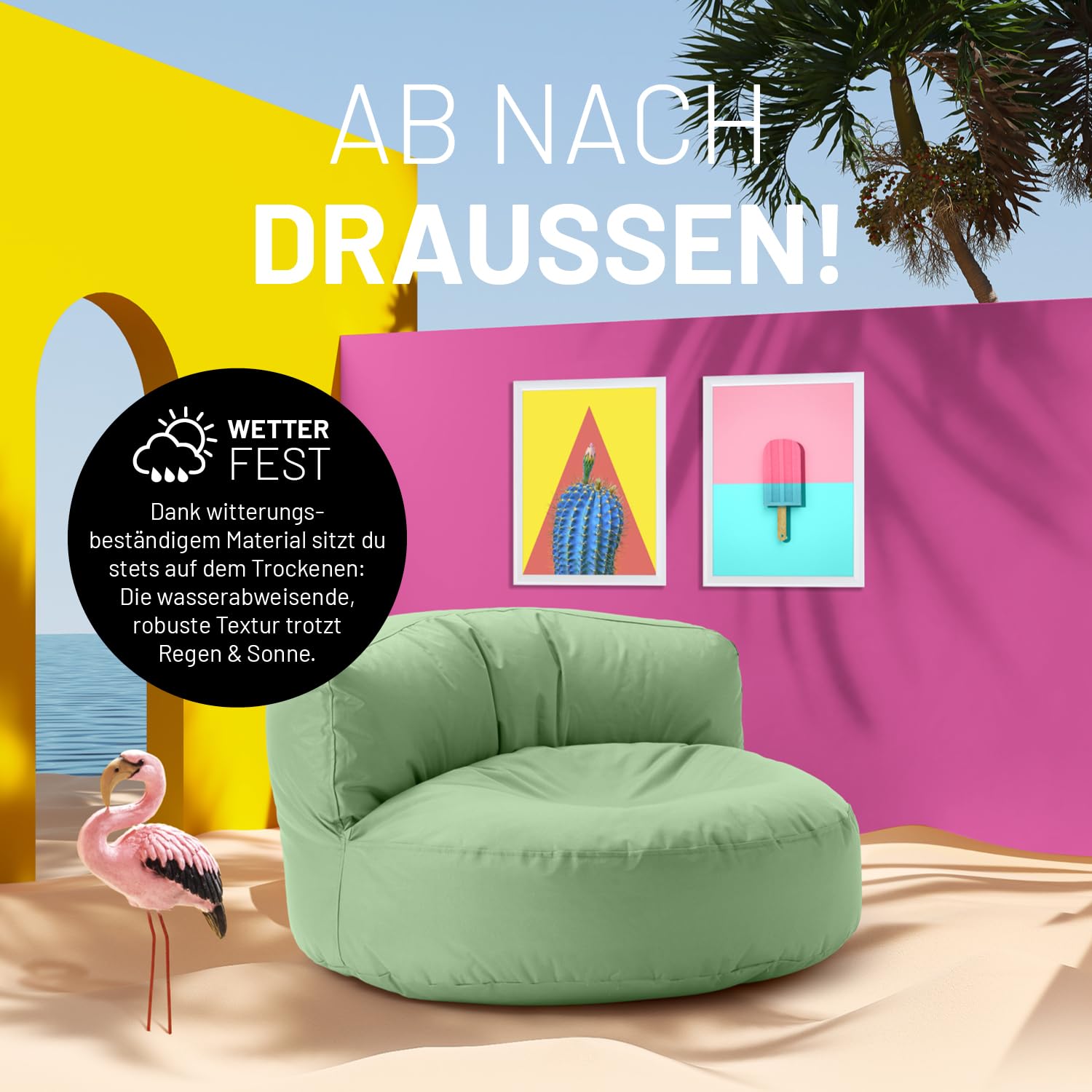 Lumaland Sitzsack Lounge 90x50 cm mit Rückenlehne wasserabweisend robust EPS-Füllung waschbarer Bezug Pastellgrün