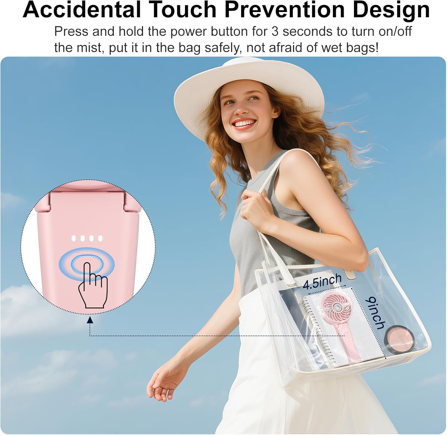 HandFan 4000mAh Handheld Misting Fan, 50ml Water Tank, Rechargeable Personal Mister Fan Portable AC, Spray Water Mist Fans, Foldable Cooling Ice Fans for Beach Travel Outdoors(Pink) - Image 6