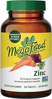 MegaFood Zinc Supplements for Women & Men - Vegan Immune Support Supplement with 22.5 mg High Potency Fermented Zinc Tablets - Made with Real Food - 120 Tablets, 120 Servings