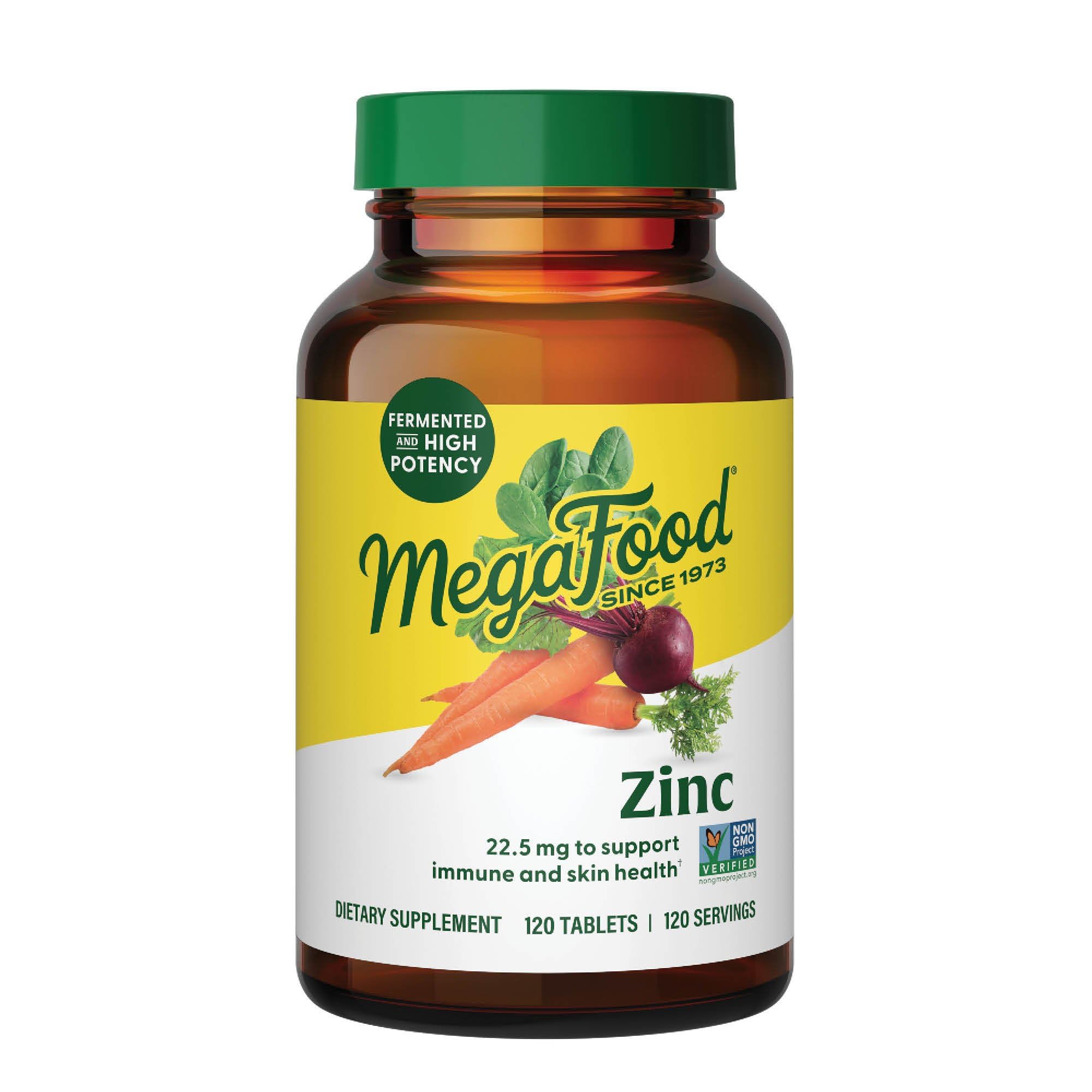 Zinc Supplements for Women & Men - Vegan Immune Support Supplement with 22.5 mg High Potency Fermented Zinc Tablets - Made with Real Food - 120 Tablets, 120 Servings