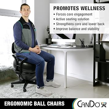 CanDo Metal Ball Chair - Inflatable Ergonomic Active Seating Exercise Ball Chair with Air Pump for Home, Office, and Classroom