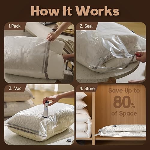 Vista 14 de Bolsas de almacenamiento al vacío para viajes con bomba de aire recargable, paquete de 18 paquetes de compresión de tamaño de mano para equipaje