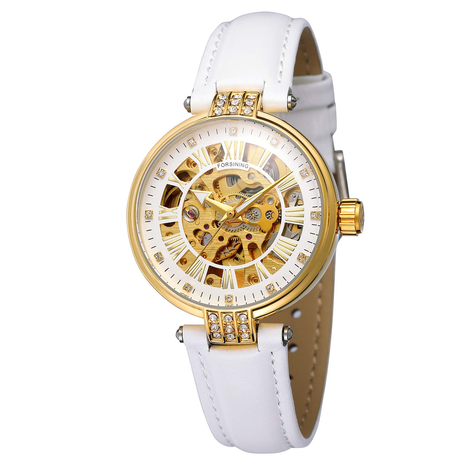 FORSINING Womens Stylish Automatic Movement Analog Skeleton Dial Watch with Leather Strap, White, Casual Watch (B07SL9B5SN) Amazon Price History, Amazon Price Tracker