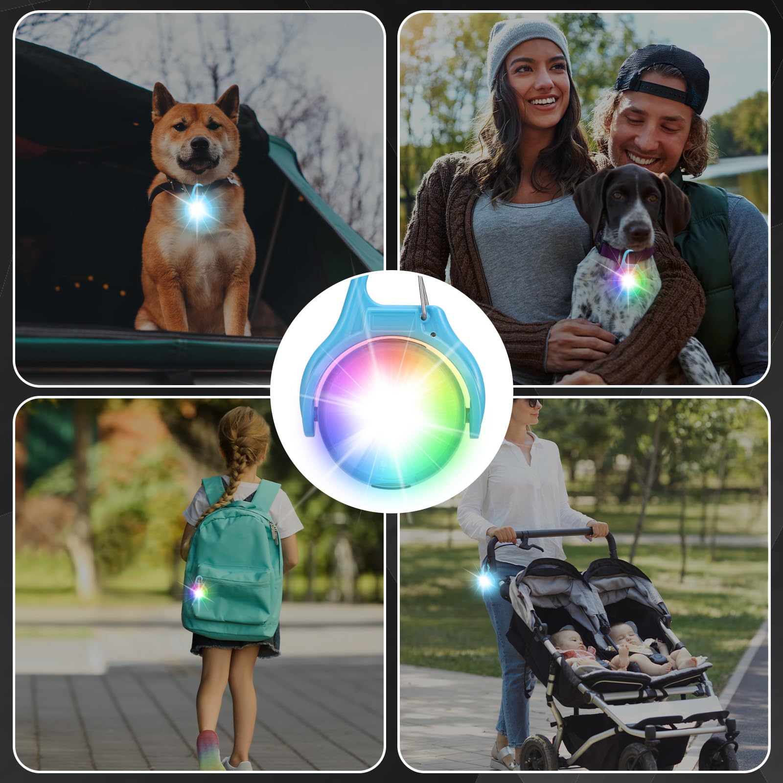 JIZZU 2 migające światła LED, tornister szkolny, dla psa, świecąca zawieszka do ładowania, 4 tryby, reflektory LED, światło bezpieczeństwa dla dzieci, do plecaka, joggingu, biegania, zwierząt domowych