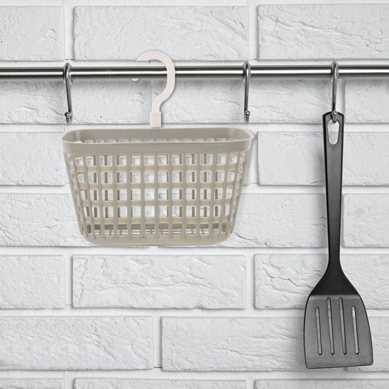 BESTYASH Hanging Basket with Rotatable Hook 7.08 X 3.93 X 3.93 in Plastic Hanging Storage Basket for Kitchen Bathroom Organizer Soap Sponge Brush Holder Wall Mounted Drain