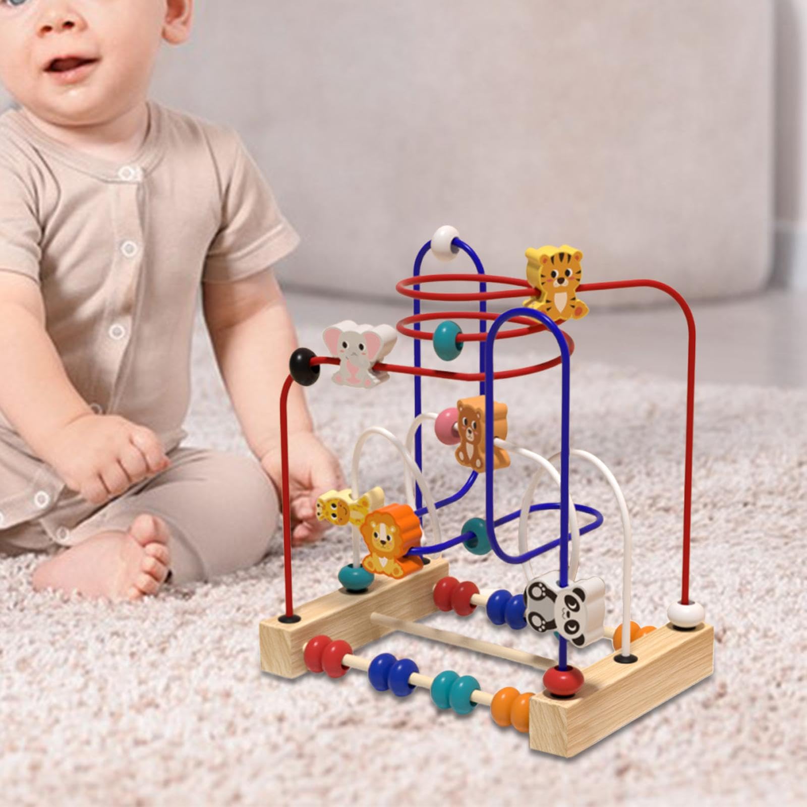 Colcolo Laberinto de Cuentas de Madera, Juguete para Cuentas, Habilidades motoras Finas, Forma y Color, Desarrollo cognitivo para niños y niñas, Regalo, Animales