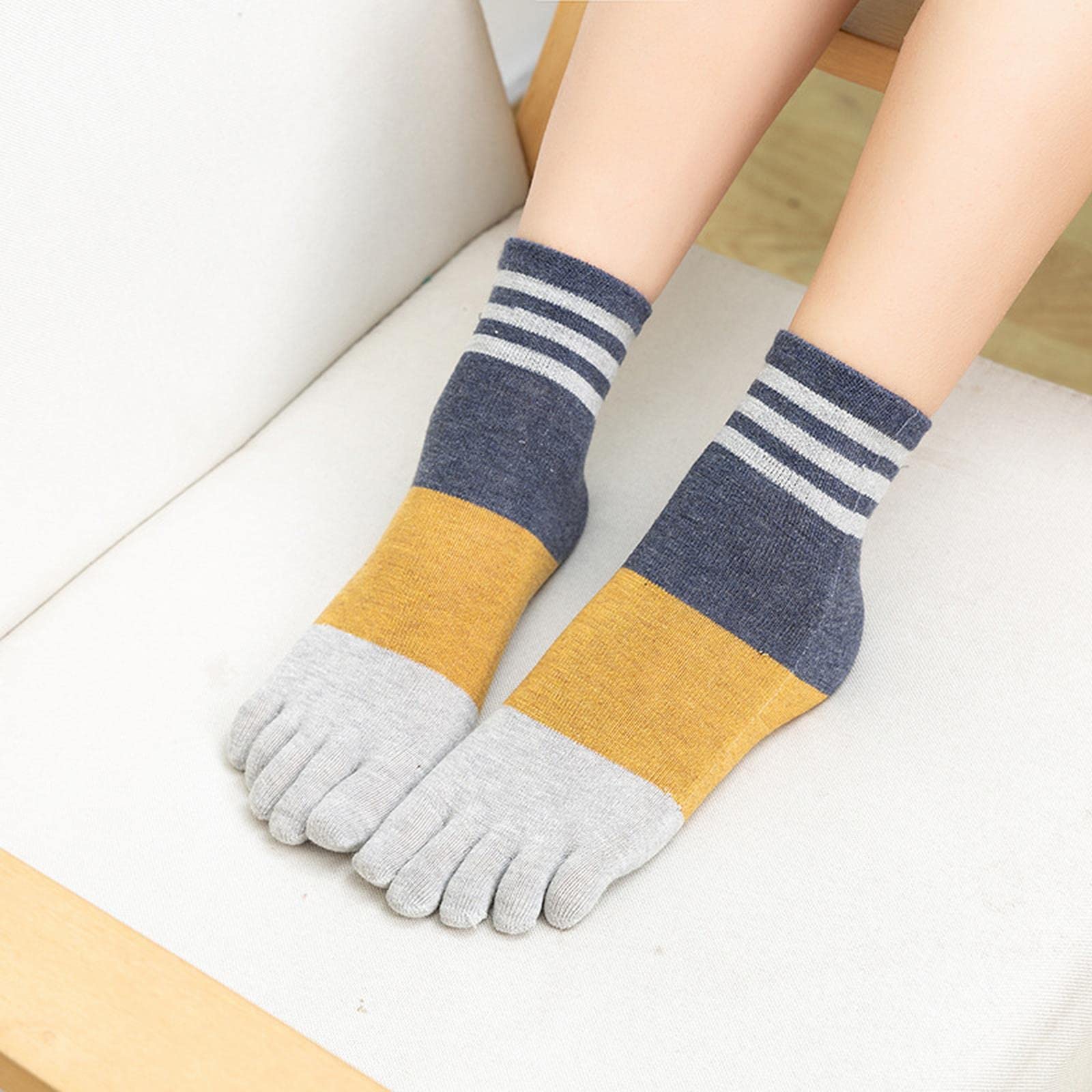 MOGSA Calcetines para mujer, 5 unidades, de algodón, con cinco dedos, transpirables, suaves, cortos