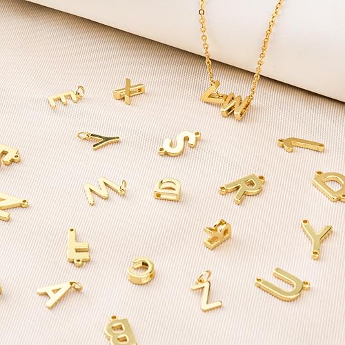 Miniatura 3 de 26 dijes de letras del alfabeto A-Z rellenos de oro de 18 quilates para hacer joyas, dije con inicial del alfabeto A-Z, colgantes con purpurina