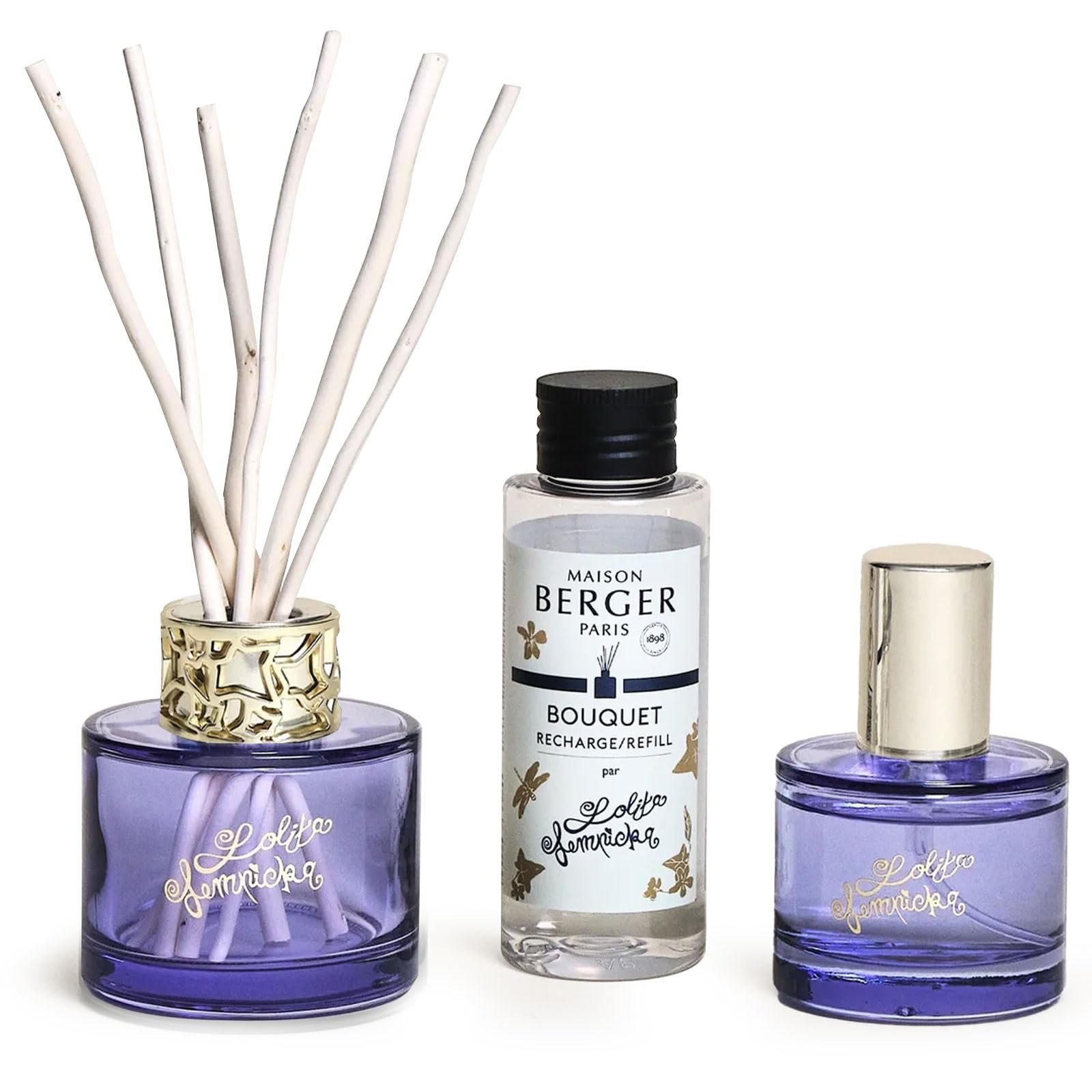 MAISON BERGER Duo Mini Bouquet & Spray d'Intérieur, Verre Laqué, 90ml & 50ml, Durée de Diffusion 3 semaines, 450 a 550 pulvérisations (Lolita Lempicka Parme)