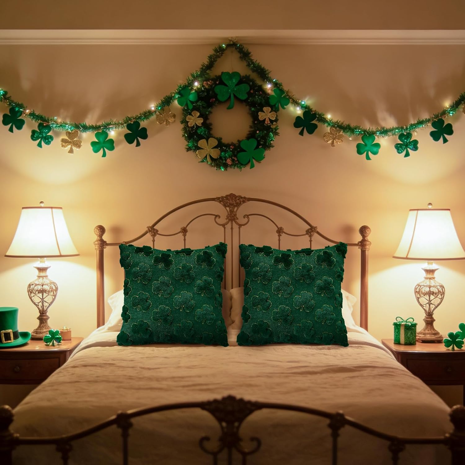 St Patricks Day Decorations St Patricks Day Pillow Covers 18x18 inch Set of 2 Shamrock Shaped Pattern Faux Fur Soft Plush Home Decor Throw Pillows Case for Indoor Outdoor Sofa Bedroom Living Room - Image 6