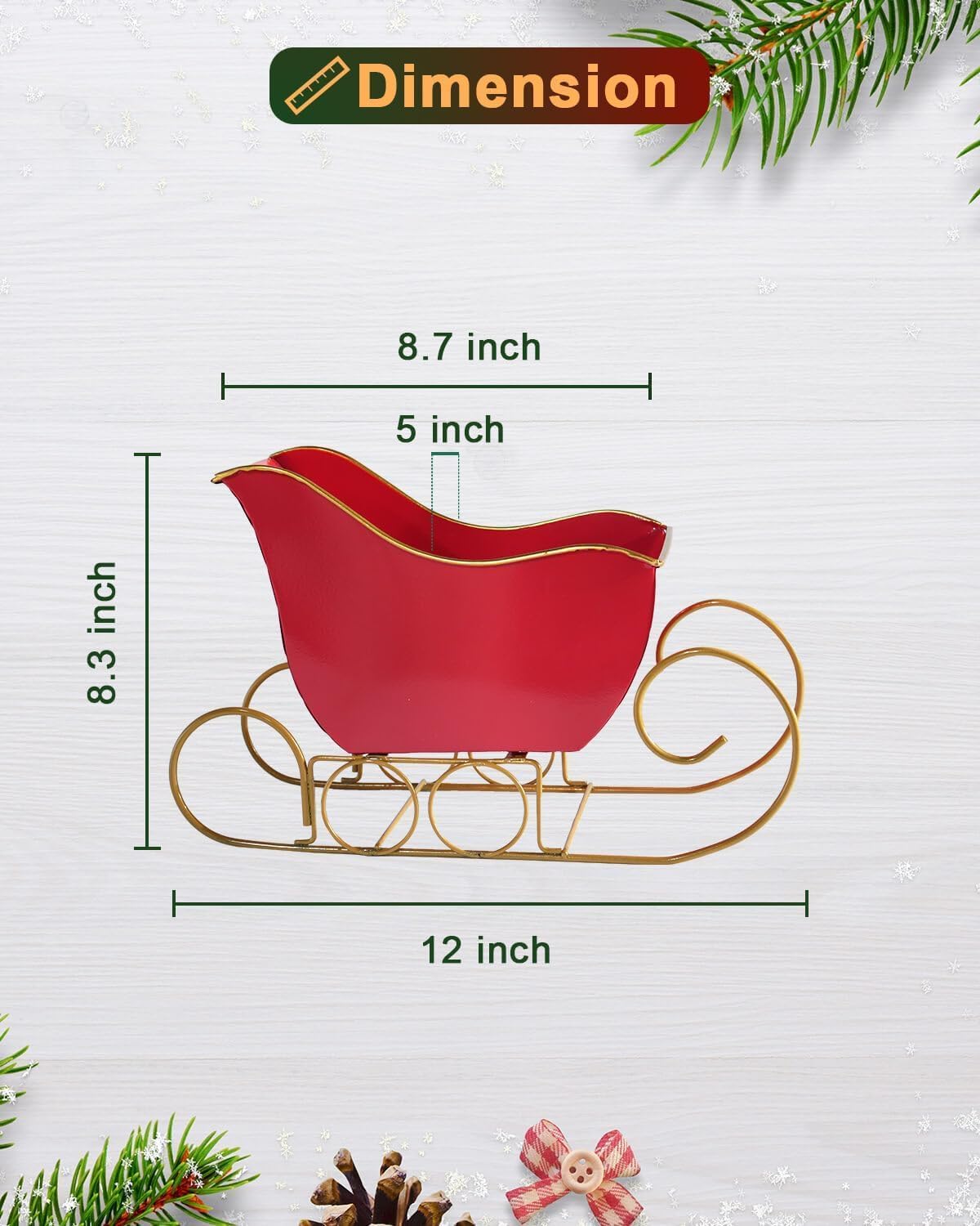 vensovo Christmas Galvanized Metal Red Sleigh Planter Decor - Rustic Farmhouse Xmas Tin Sleigh Centerpieces Ornaments for Gift Home Table Decoration