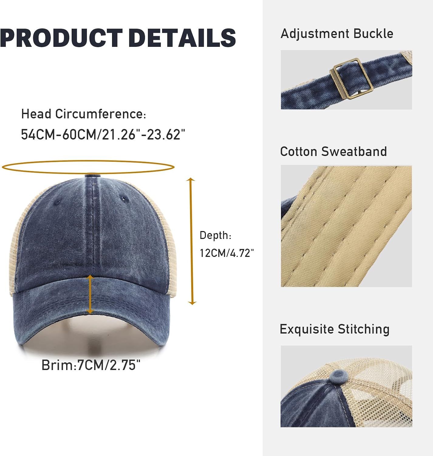 3 Pack Mesh Baseball Cap for Men & Women, Vintage Washed Cotton Distressed Trucker Hat with Mesh Back, Low Profile Unstructured Dad Cap