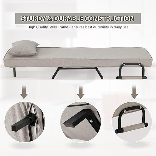 Miniatura 6 de Haddockway Sofá cama para una sola persona, sofá cama convertible tumbona, sillón plegable con almohada y respaldo ajustable de 5 posiciones, cama