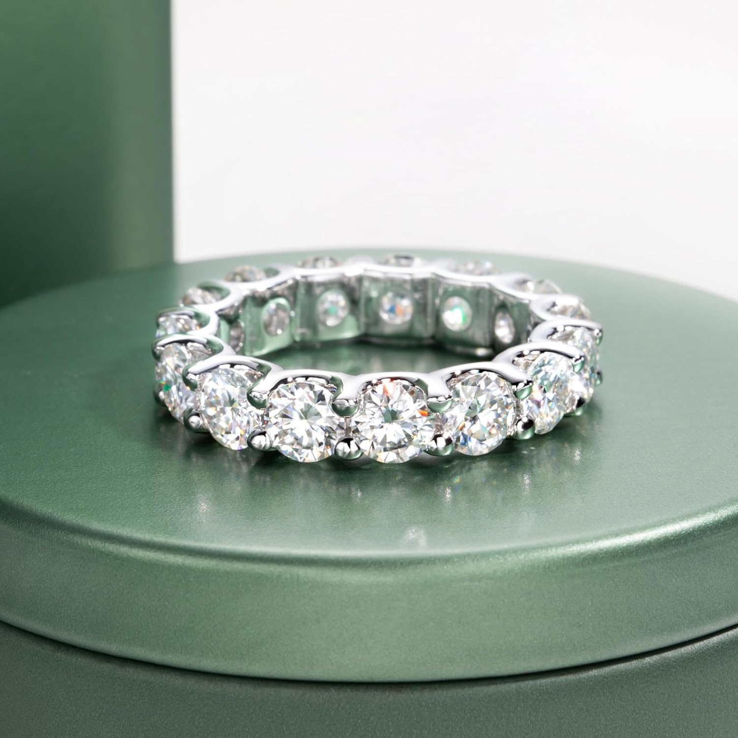 Moissanite Eternity Wedding Band Ring Eight Hearts and Arrows Wave/Geometric Shape Stackable Ring D Color VVS1 Clarity 925 Sterling Silver for Women With Certificate