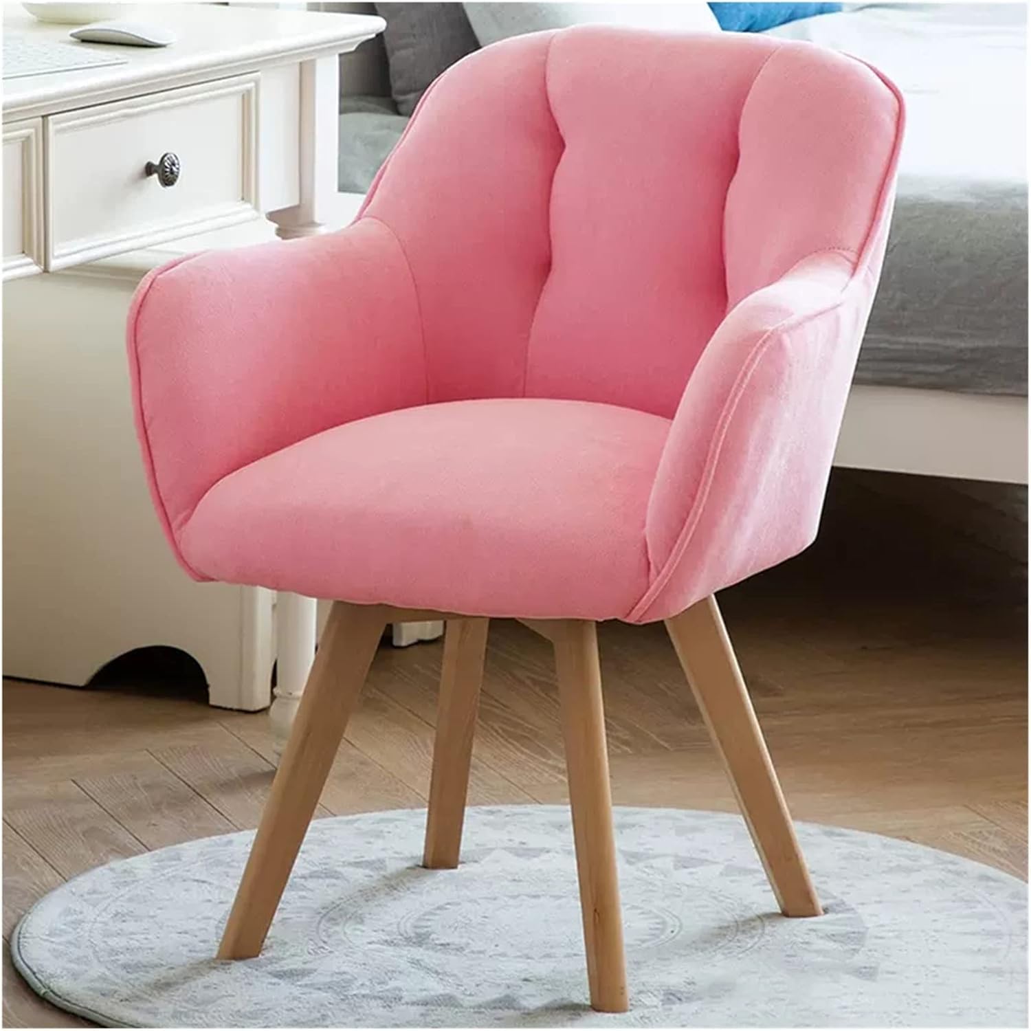 Moderna poltrona girevole in velluto con robuste gambe in legno, comoda sedia grigia per piccoli spazi, ideale per cene, club, lounge e uso degli ospiti (rosa)