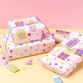 WRAPAHOLIC 30 Inch Jumbo Reversible Birthday Wrapping Paper - 30 Inch x 100 Feet Jumbo Roll - Pink Girls Happy Birthday Wrapping Paper for Kids Girls Gift Wrap, Baby Shower