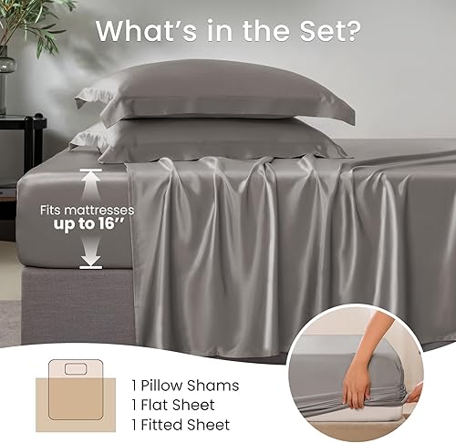 Miniatura 5 de THXSILK Juego de sábanas de seda de morera 100%, juego de sábanas de seda 7A+ suave y transpirable, ropa de cama de lujo (1 sábana plana, 1 sábana