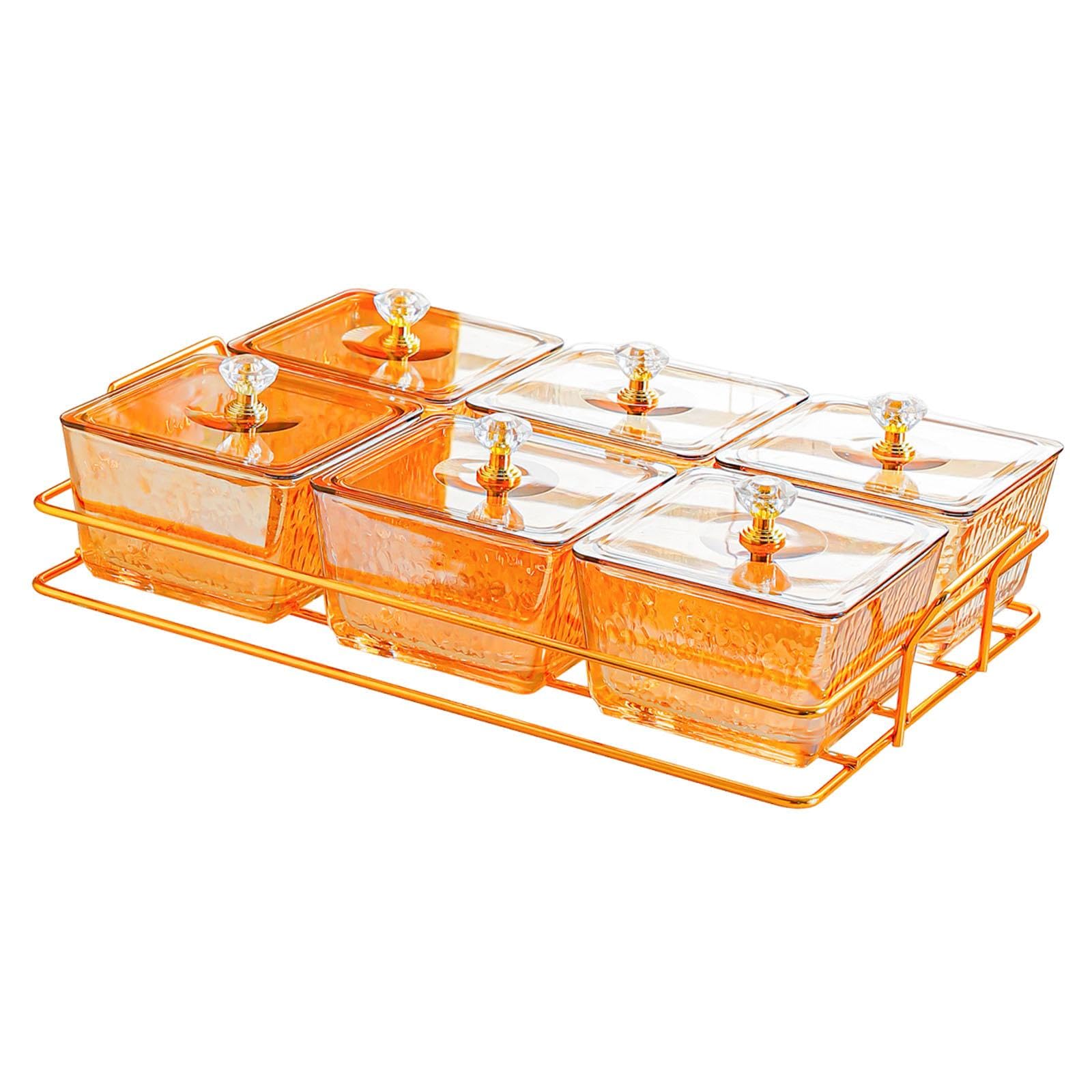Divided Serving Tray Snacks Aufbewahrungsdose mit Deckel Mehrteilige Snackschale für Nüsse Süßigkeiten Praktisch Und Vielseitig für Büro Party Küche W, Orange