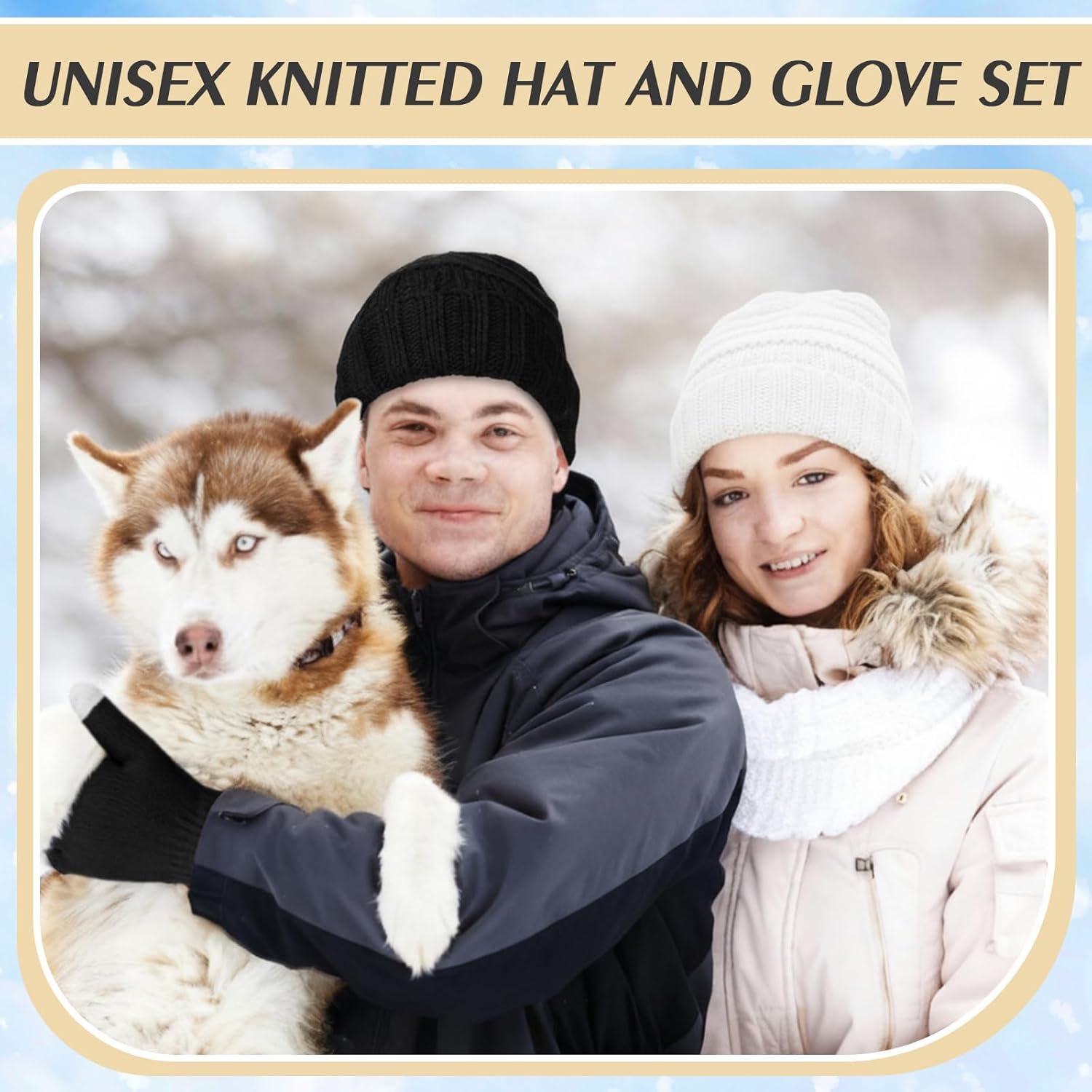 Jadive 8 Set Winter Hat Gloves Set for Women Warm Beanie Knit Snow Knit Skull Cap Touchscreen Knit Texting Hat Gloves