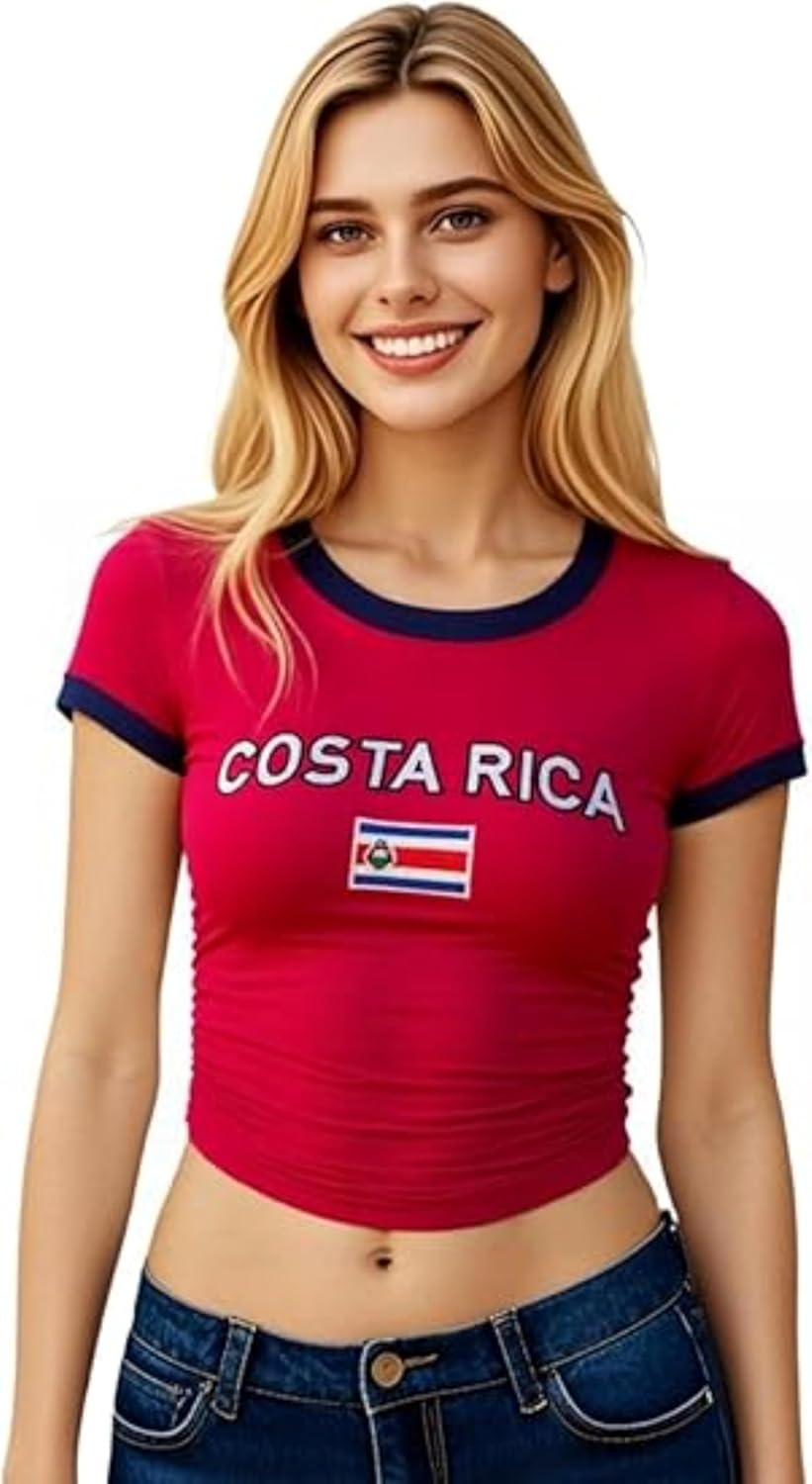 VCM El Salvador Jersey Y2K Baby Tee Graphic Tees for Women Crop Top Slim Fit Vintage Jersey 2000s Summer Going Out Tops - Image 2