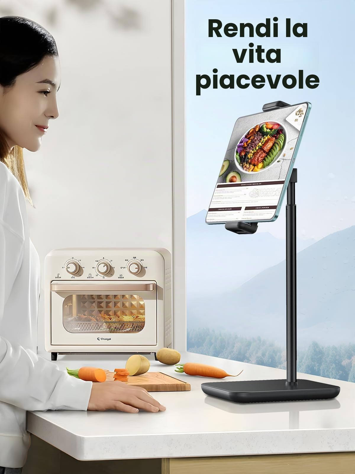 tounee Monitor portatile e supporto per tablet, capacità di carico 2 kg, altezza regolabile fino a 18,11", ideale per dispositivi da 4,7" a 16" (monitor portatili da 15,6", iPad, iPhone, Kindle)-Nero