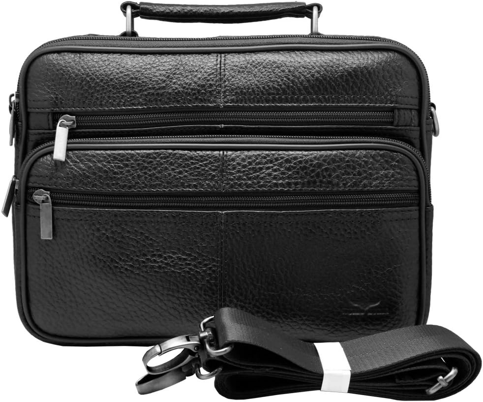 Vidlea Tablet Cross body messenger bag and Handbag 2 in 1 / School day bag Cowhide leather Tote Bag for Up to 10 Inch Tablet (Black)