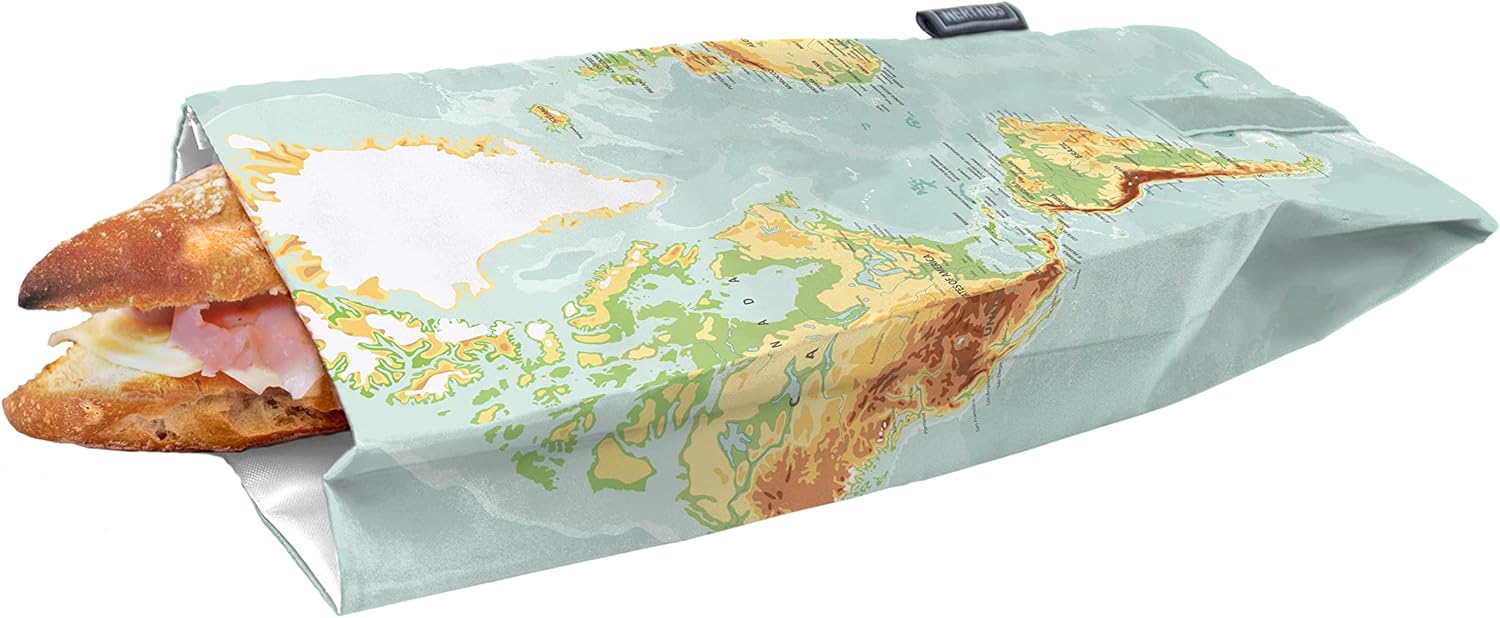 NERTHUS FIH 907 Bolsa para Bocadillo Reutilizable Mapa ecológica, Adaptable, facil de Limpiar y Apta para Lavadora