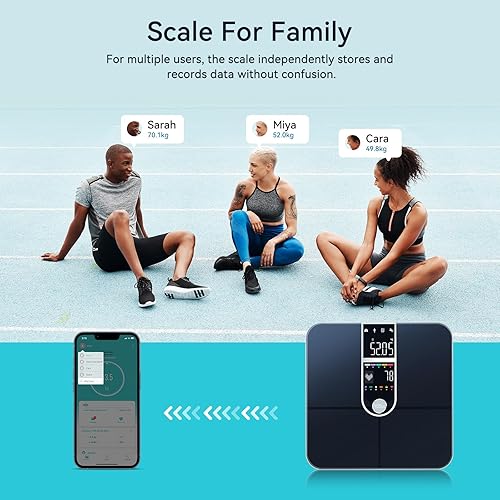 Miniatura 6 de Báscula inteligente para peso corporal, pantalla doble, báscula digital de baño de alta precisión, analiza 17 métricas de composición corporal,
