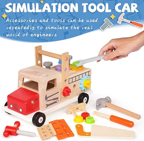 Miniatura 2 de Agirlgle Montessori - Juego de herramientas para niños pequeños, kit de herramientas de madera para automóvil, aprendizaje STEM educativo, juego de