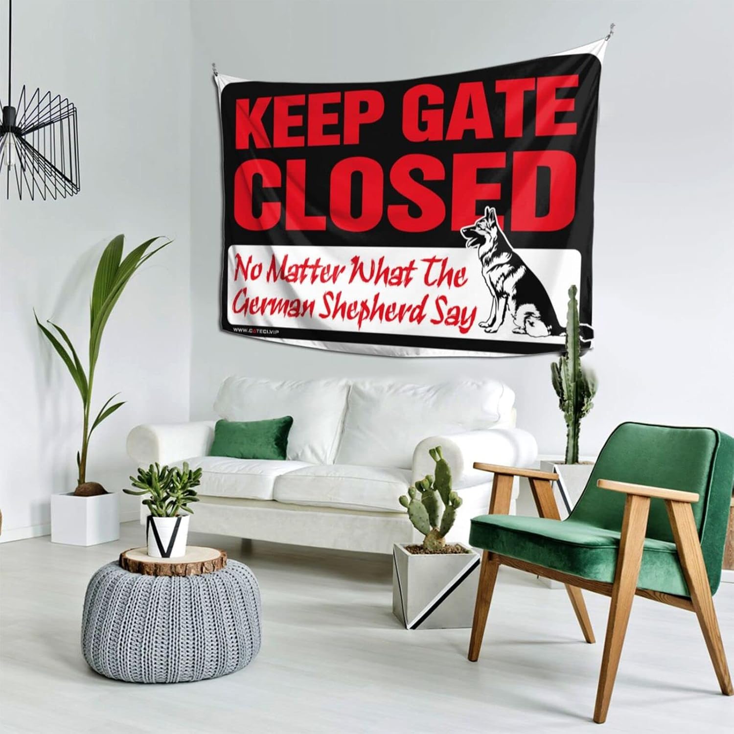 GVNVYFWUY Funny Patio Decor Keep Gate Closed No Matter What The German Shepherd Say Tapestry Hanging Wall Decor Bar Accessories For Man Cave(75X100CM) image 2