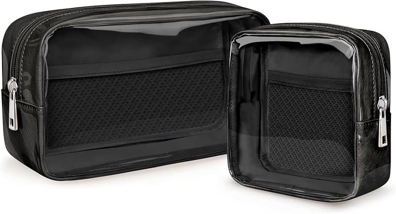Necessaire de maquiagem transparente WLLWOO WLLWOO em PVC com zíper, Pacote com 2