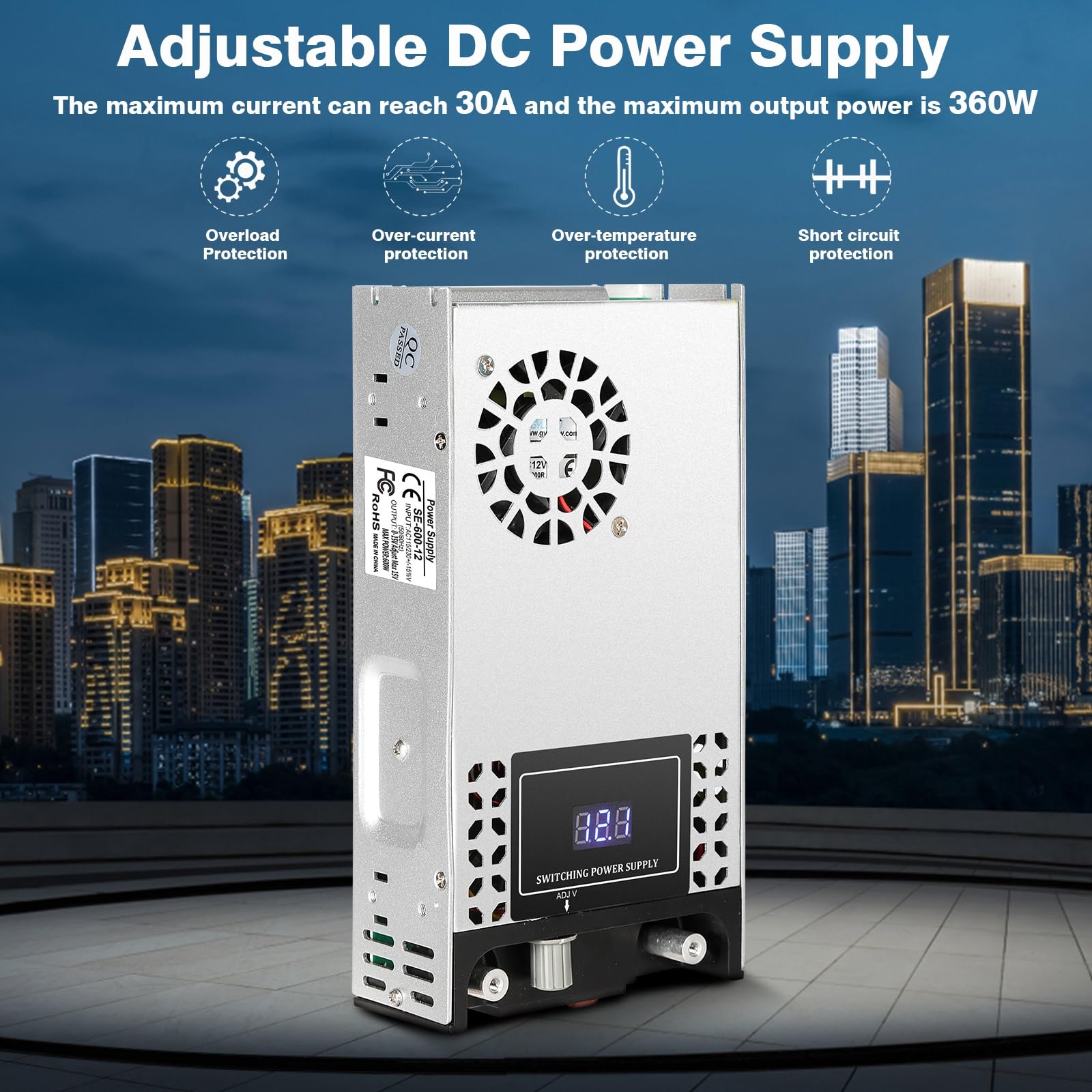 DEWIN Alimentatore LED 12V,600W 50A 0-15V Alimentatore Regolabile trasformatore 220V 12V Alimentatore Switching AC230V a DC12V for Strisce LED,Radio