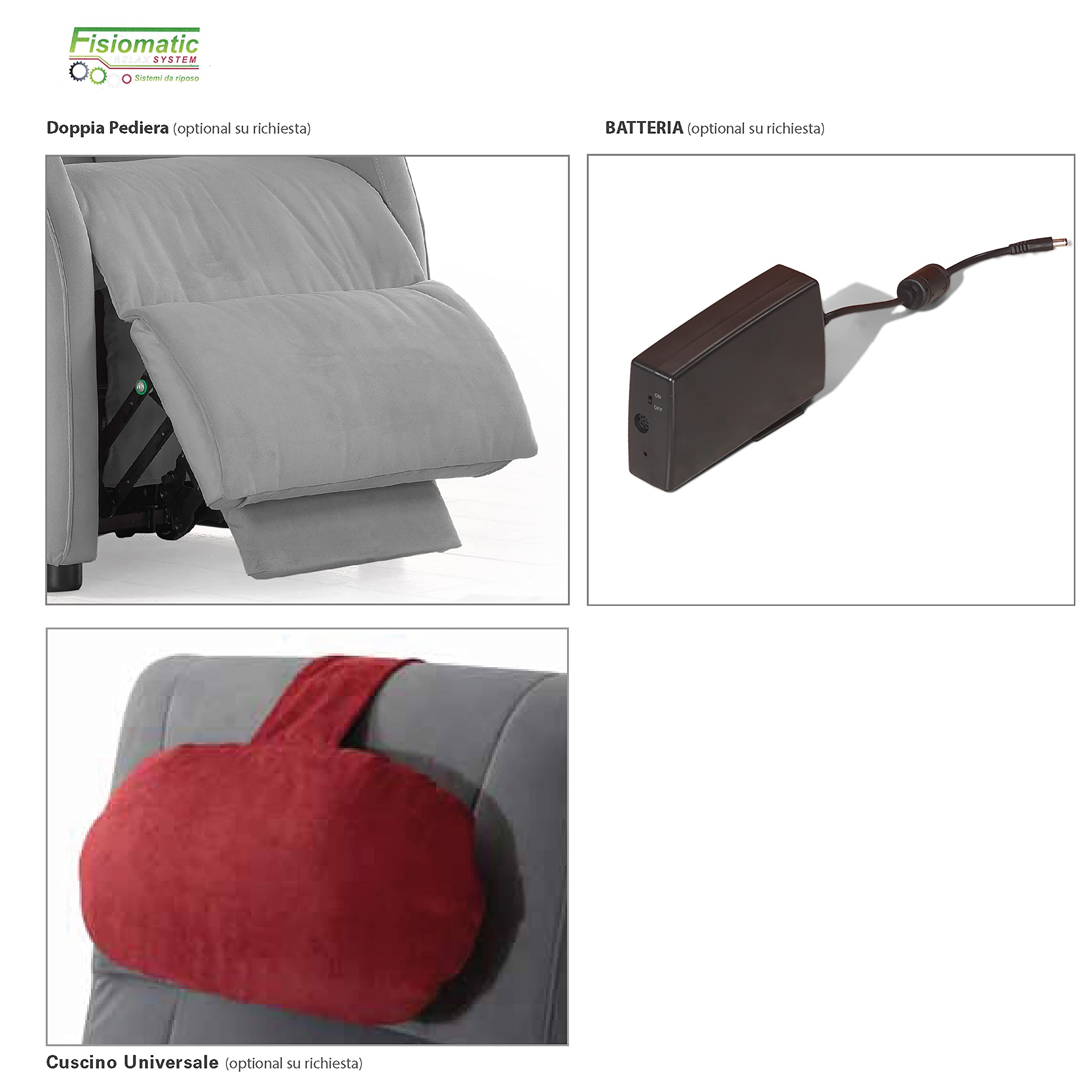 Fisiomatic® - Poltrona elettrica reclinabile - 2 motori indipendenti – Poltrona Anziani Made in Italy – Passaggio porte – Poltrona relax alzapersona – Mod.Chloe (Red)